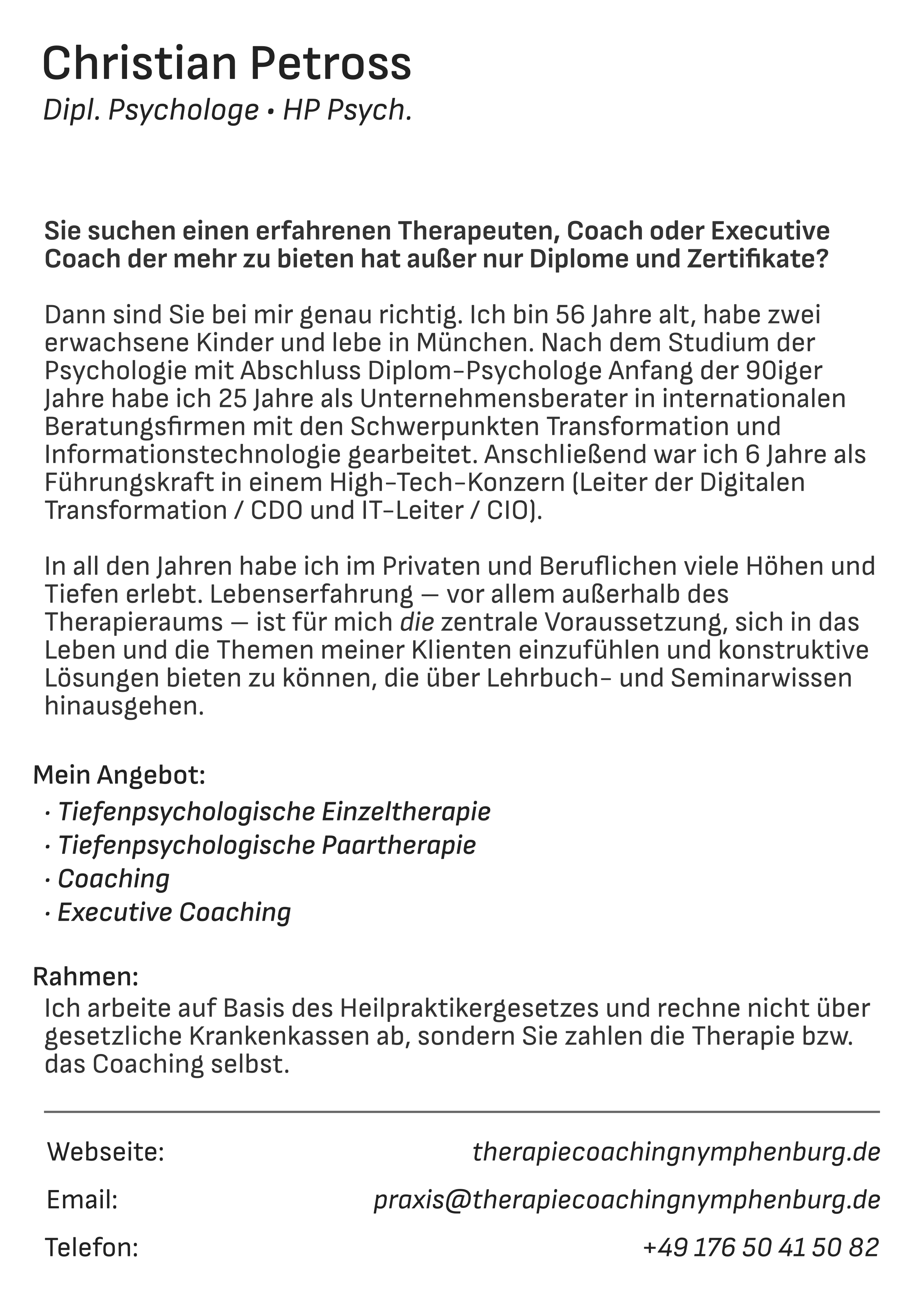 Flyer für therapiecoachingnymphenburg.de
